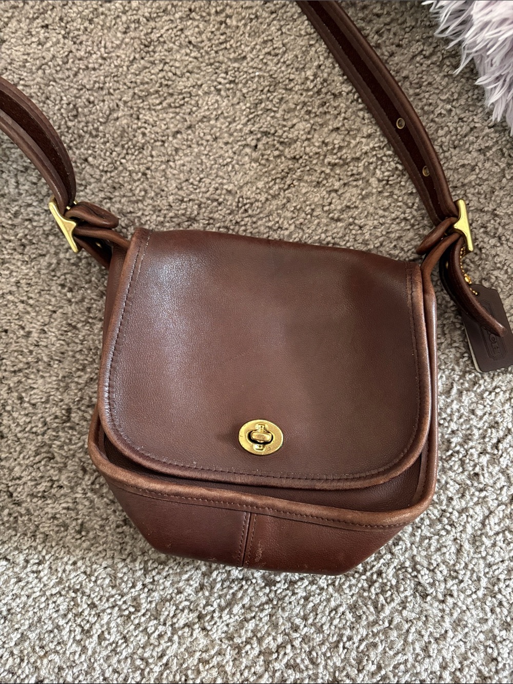 Classic Brown Leather Crossbody Bag with Gold Hardware